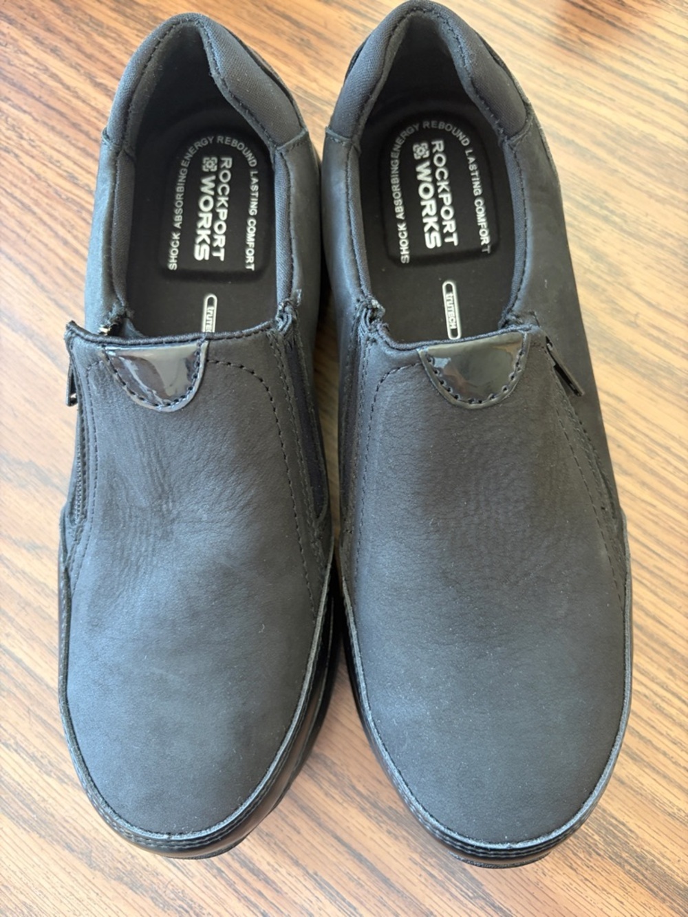Rockport Black Slip-On Casual Loafers, Sz 9, Composite Safety Toe, Like New